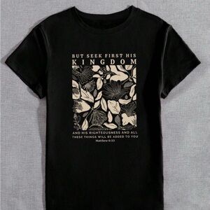 Black Graphic T-Shirt with Floral Design